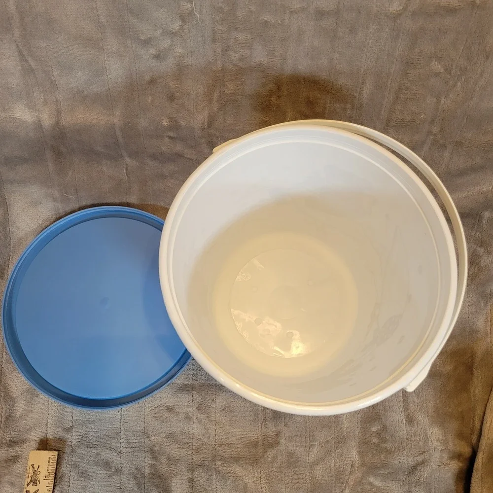 Cottagecore Teddy Bear Goose Storage Bucket Popcorn White Blue Vintage Bow Retro